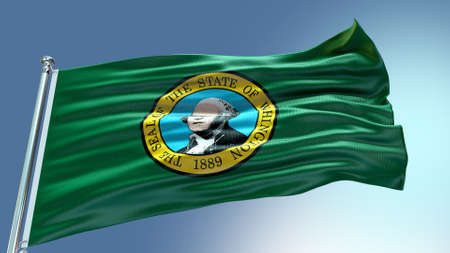 Washington Flag waving with texture Blue sky and Single flag
