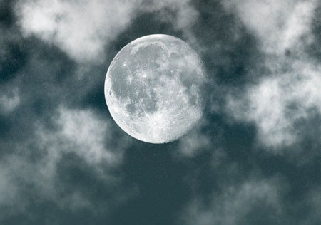 Night Sky with Moon and Cloudsの写真素材