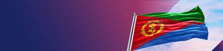 Eritrea Flag waving in the wind on purple background. 3d illustrationの写真素材