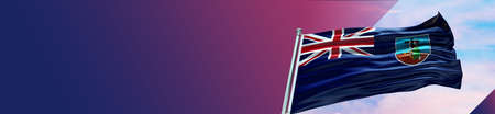 Falkland Islands Flag waving in the wind on purple background. 3d illustration.の写真素材