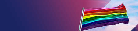 Lgbt flag waving in the wind, 3d rendering, horizontal imageの写真素材