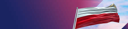 Poland flag waving in the wind. 3d illustration. Banner.の写真素材