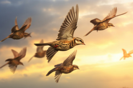 A mesmerizing scene of several birds in flightの素材