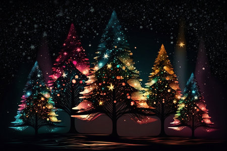 Christmas trees with abstract background in colorful lightsの素材