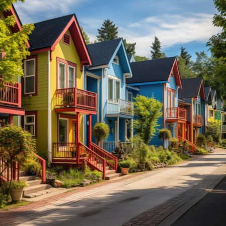 Colorful private houses. Residential architecture exteriorの素材