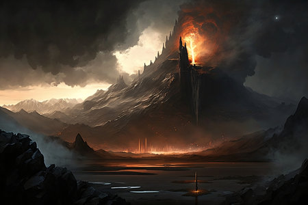 Concept art illustration of the earth during a volcanic eruptionの素材