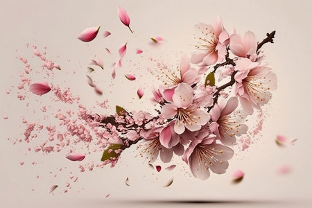 Deconstruction of pink cherry petals and flowersの素材