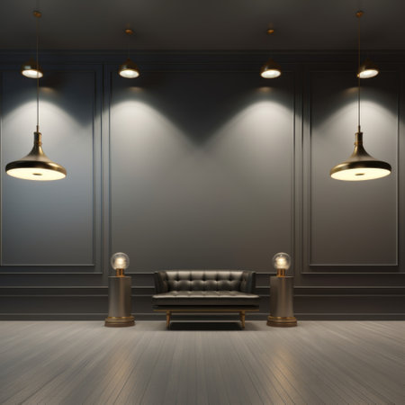 Interior background of room with lamps 3d renderingの素材