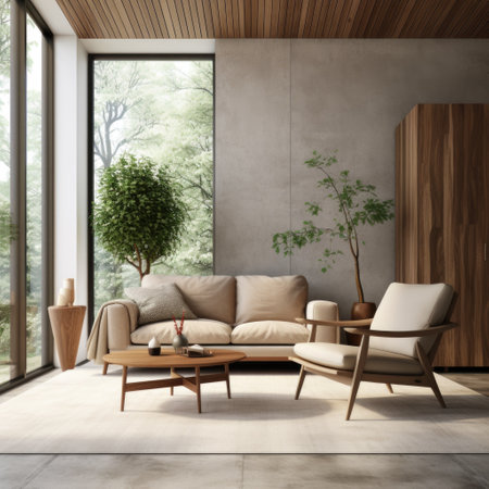 Interior of living room with armchair and coffee tables 3d renderingの素材