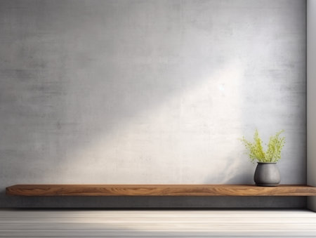 Empty room interior background, gray concrete, white wall with copy space and wooden paneling. 3d renderingの素材