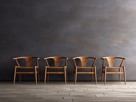 Wooden dining chair against dark stucco wall. 3d renderingの素材