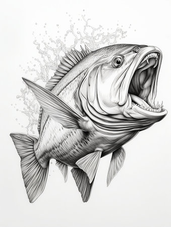 Pencil sketch artwork bluefish animal drawingの素材