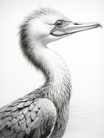 Pencil sketch artwork cormorant animal drawingの素材