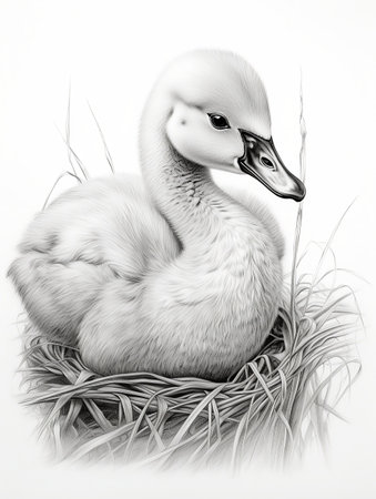 Pencil sketch artwork cygnet animal drawingの素材