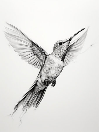 Pencil sketch artwork hummingbird animal drawingの素材
