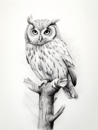 Pencil sketch artwork owl animal drawingの素材