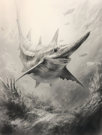 Pencil sketch artwork sawfish animal drawingの素材