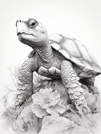 Pencil sketch artwork turtle animal drawingの素材