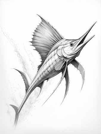 Pencil sketch artwork swordfish animal drawingの素材