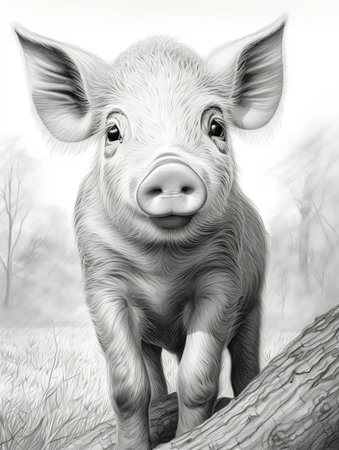 Wallpaper for phone with a pencil sketch artwork pig animal drawingの素材