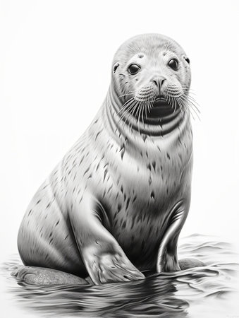 Wallpaper for phone with a pencil sketch artwork seal animal drawingの素材