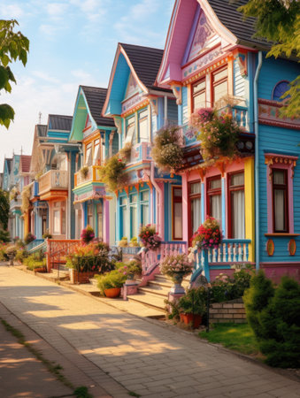 Colorful traditional private houses. Residential architecture exteriorの素材
