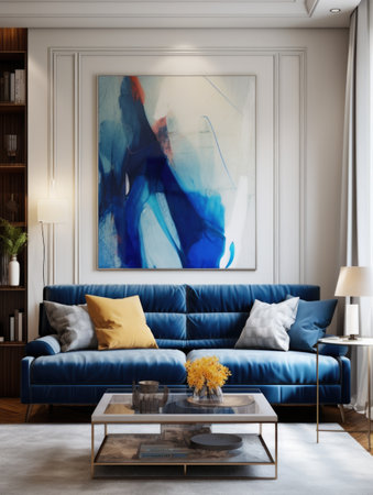Interior of living room with blue sofaの素材