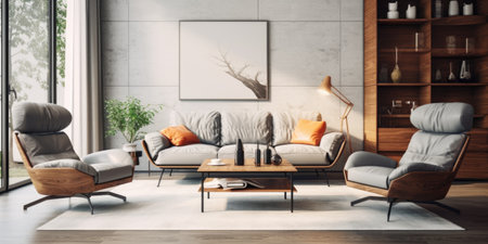 Interior of modern living room with armchair and coffee tablesの素材