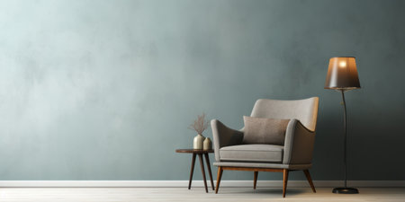 Interior with armchair and floor lamp, wall with copy spaceの素材