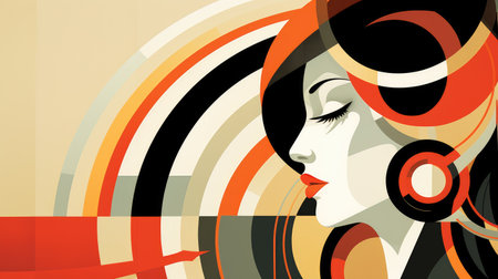 Abstract illustration using simplified but elegant shapes and lines that create the impression of movement and energy, art deco styleの素材