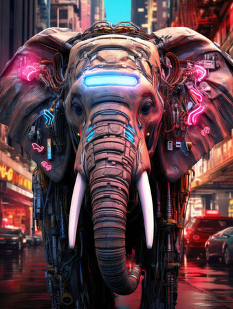 Cyborg elephant in cyberpunk styleの素材