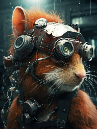 Wallpaper for phone with a cyborg squirrel in cyberpunk styleの素材