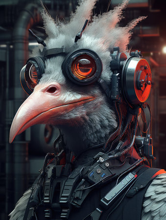 Wallpaper for phone with a cyborg ostrich in cyberpunk styleの素材