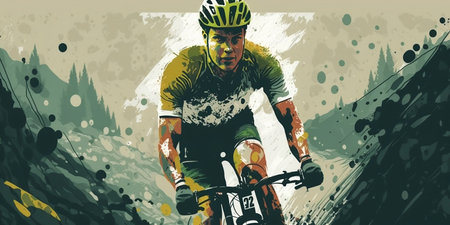 Mountain biker races on mtb marathon raceの素材