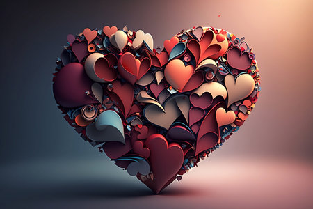 A bunch of small hearts gathered in the shape of a big heart on a light backgroundの素材