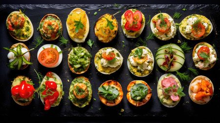 Bruskets, appetizer recipes. top viewの素材