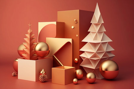 Christmas products and toys, red Christmas backgroundの素材