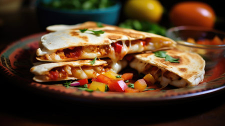 Cut quesadillas plate close-up viewの素材