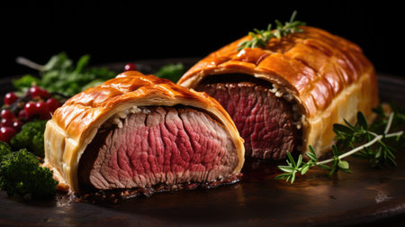 Delicious beef wellington dish close-upの素材