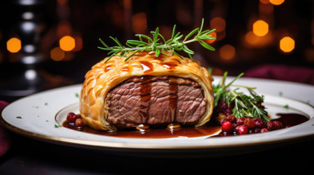 Delicious beef wellington dish close-upの素材