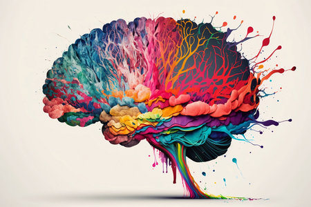 Human brain made of colorful inkの素材