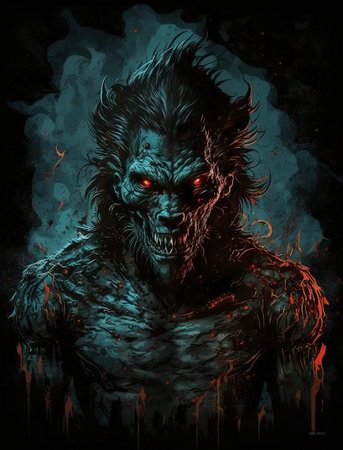 Illustration of a werewolf after transformationの素材