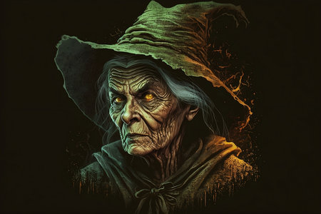 Illustration of an old scary witch in a velmen hatの素材