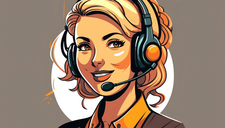 Illustration of a young woman employee of a call centerの素材