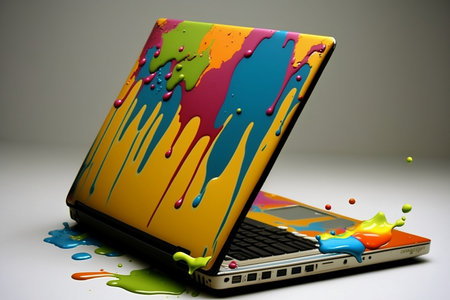 Laptop in paintの素材