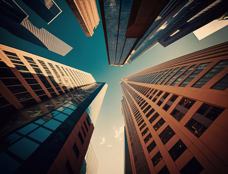 Modern office buildings, bottom up viewの素材