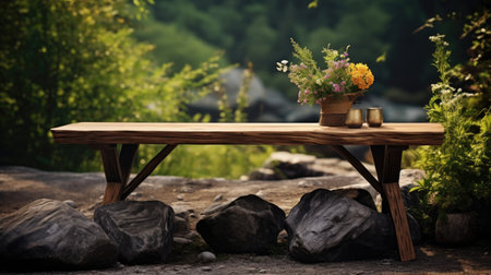 Outdoor Wood Table in Natural Environmentの素材