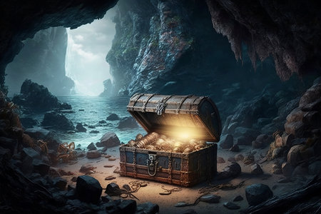 Pirate treasure chest at the beginning of the caveの素材