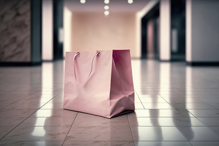 Shopping concept, pink paper bag for shopping in the mallの素材