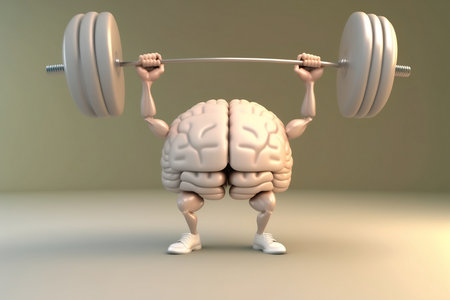 The human brain with arms and legs lifts a barbellの素材
